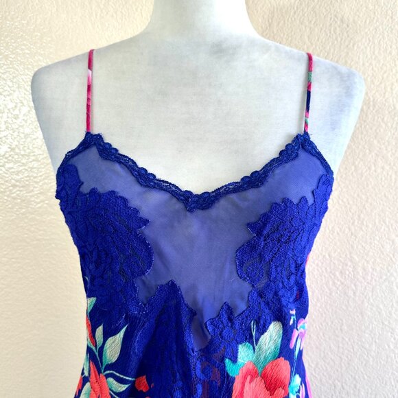 Victoria Secret Vtg 90s Floral Blue Gold Label Slip On Lingerie - Picture 2 of 6